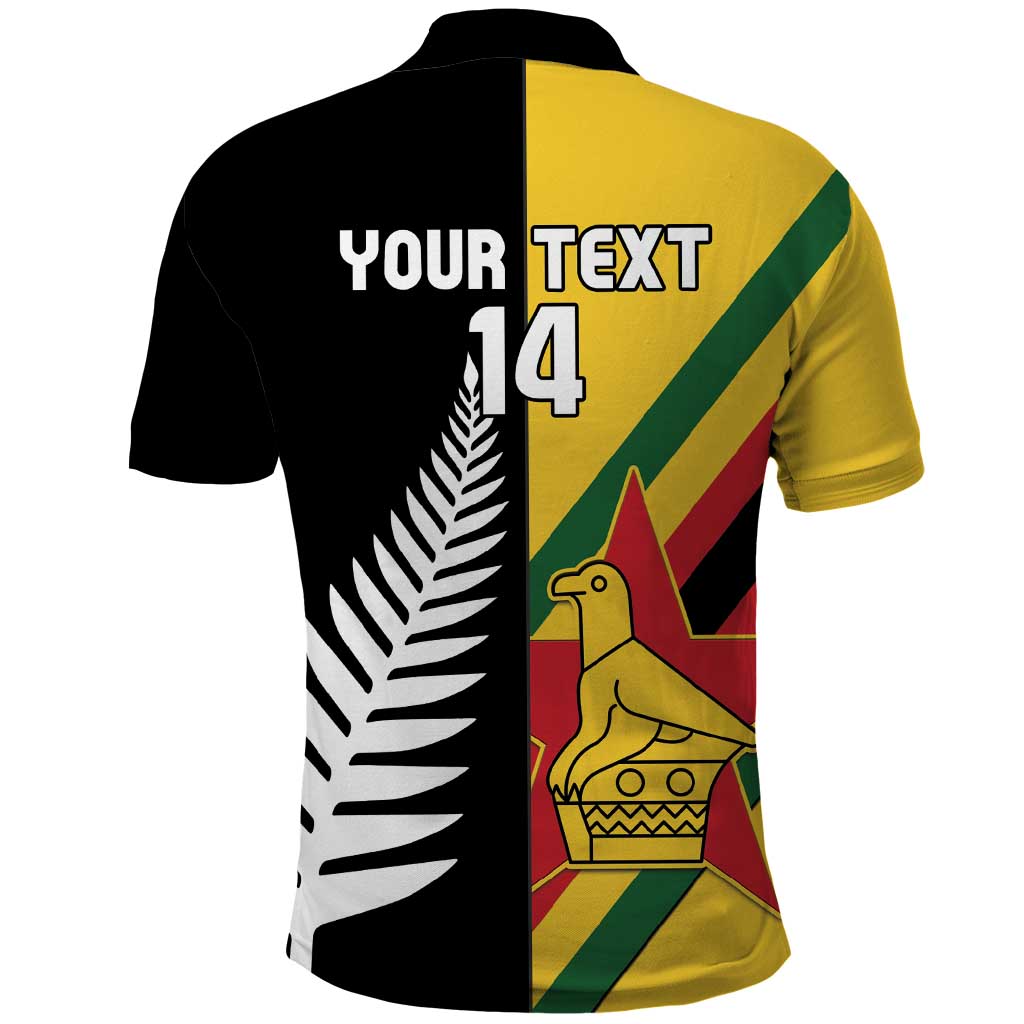 Custom New Zealand and Zimbabwe Polo Shirt NZ Fern Zim Flag Half Style LT14 - Polynesian Pride