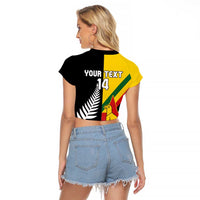Custom New Zealand and Zimbabwe Raglan Cropped T Shirt NZ Fern Zim Flag Half Style LT14 - Polynesian Pride