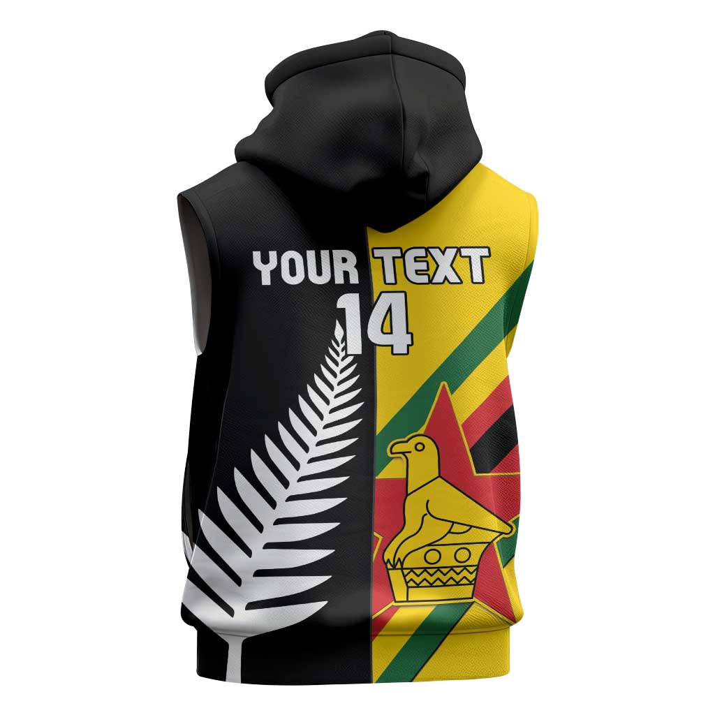 Custom New Zealand and Zimbabwe Sleeveless Hoodie NZ Fern Zim Flag Half Style LT14 - Polynesian Pride