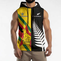 Custom New Zealand and Zimbabwe Sleeveless Hoodie NZ Fern Zim Flag Half Style LT14 - Polynesian Pride