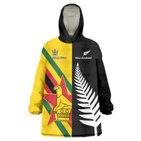 Custom New Zealand and Zimbabwe Wearable Blanket Hoodie NZ Fern Zim Flag Half Style LT14 One Size Black - Polynesian Pride