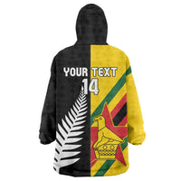 Custom New Zealand and Zimbabwe Wearable Blanket Hoodie NZ Fern Zim Flag Half Style LT14 - Polynesian Pride