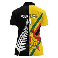 Custom New Zealand and Zimbabwe Women Polo Shirt NZ Fern Zim Flag Half Style LT14 - Polynesian Pride