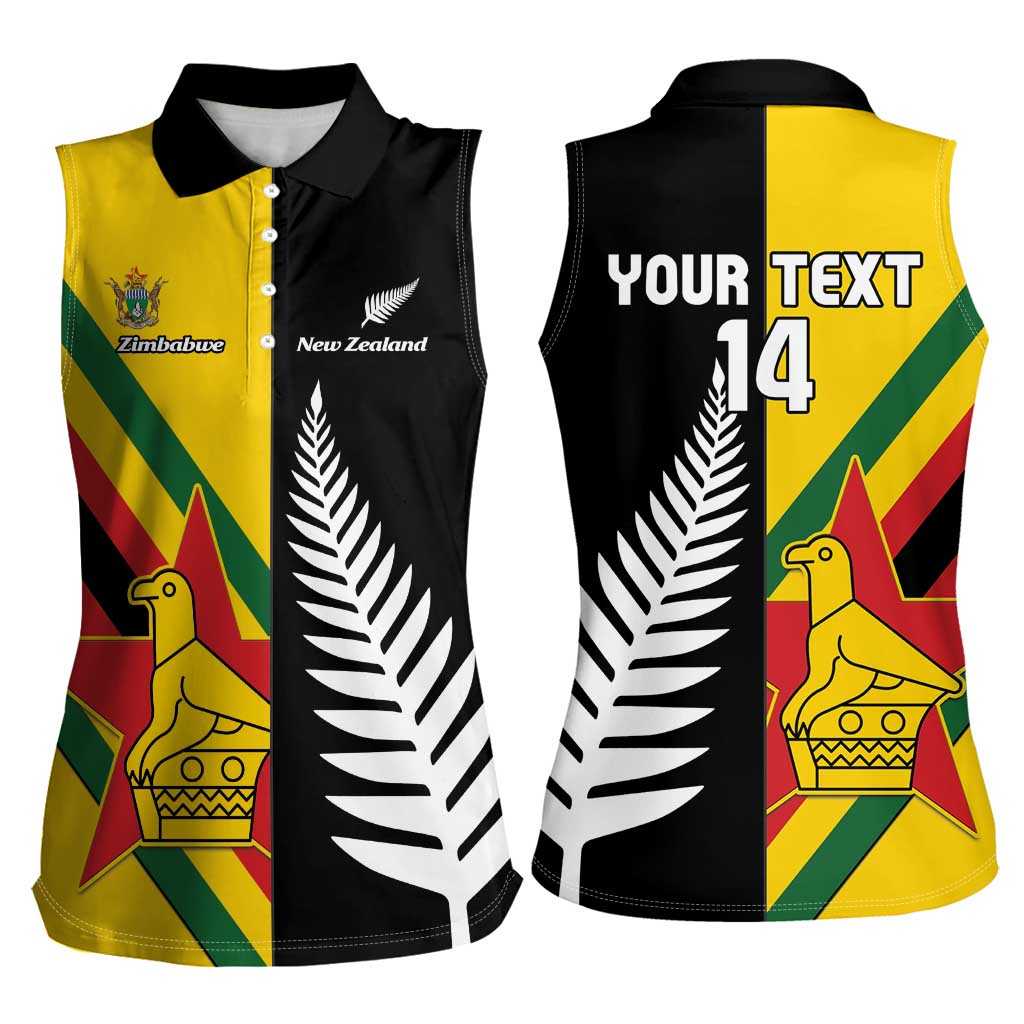 Custom New Zealand and Zimbabwe Women Sleeveless Polo Shirt NZ Fern Zim Flag Half Style LT14 - Polynesian Pride