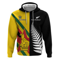 Custom New Zealand and Zimbabwe Zip Hoodie NZ Fern Zim Flag Half Style LT14 Pullover Hoodie Black - Polynesian Pride