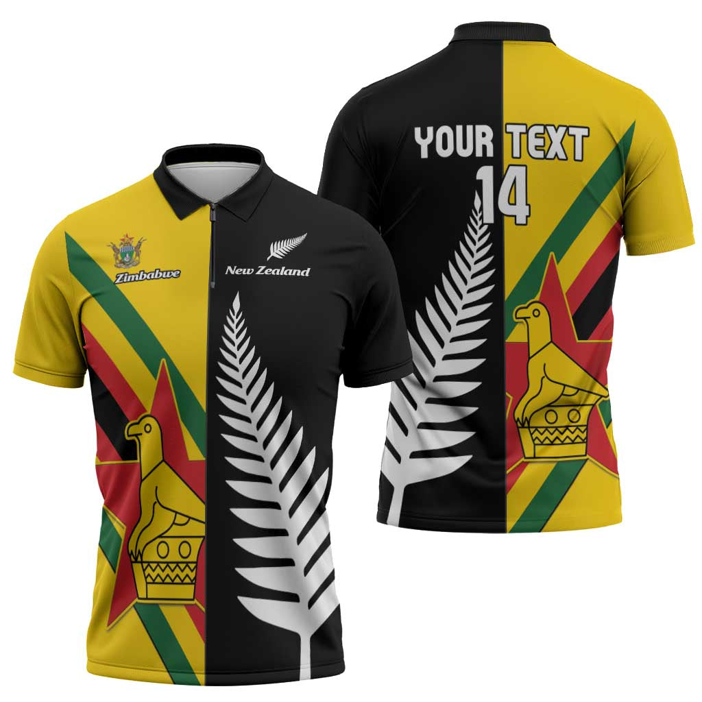 Custom New Zealand and Zimbabwe Zipper Polo Shirt NZ Fern Zim Flag Half Style LT14 - Polynesian Pride