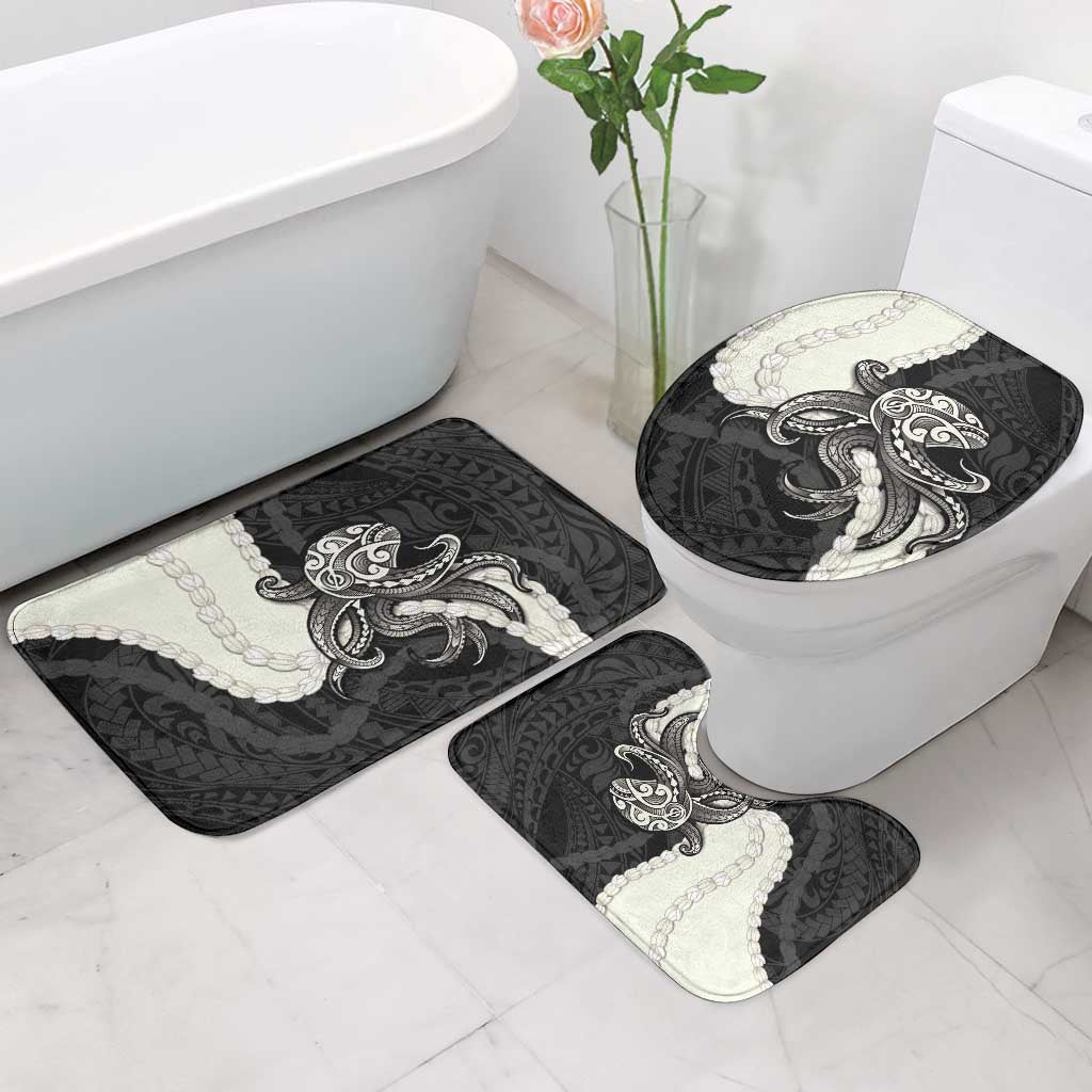 Black Polynesia Tribal Octopus Tattoo Bathroom Set Pikake Lei Polynesian Pattern