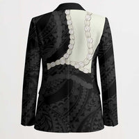 Black Polynesia Tribal Octopus Tattoo Blazer Pikake Lei Polynesian Pattern