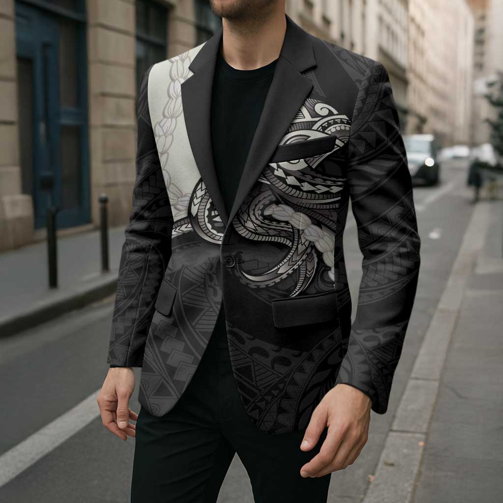 Black Polynesia Tribal Octopus Tattoo Blazer Pikake Lei Polynesian Pattern