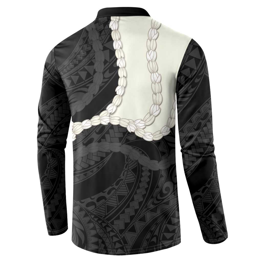 Black Polynesia Tribal Octopus Tattoo Button Sweatshirt Pikake Lei Polynesian Pattern