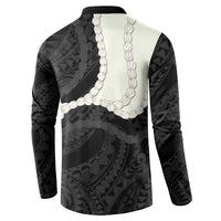 Black Polynesia Tribal Octopus Tattoo Button Sweatshirt Pikake Lei Polynesian Pattern