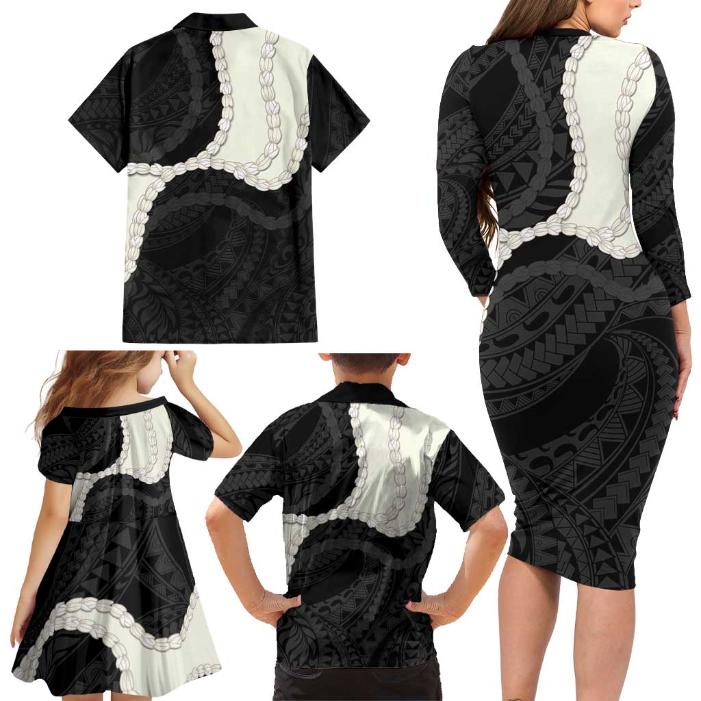 Black Polynesia Tribal Octopus Tattoo Family Matching Long Sleeve Bodycon Dress and Hawaiian Shirt Pikake Lei Polynesian Pattern LT14 - Polynesian Pride