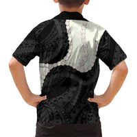 Black Polynesia Tribal Octopus Tattoo Family Matching Off The Shoulder Long Sleeve Dress and Hawaiian Shirt Pikake Lei Polynesian Pattern LT14 - Polynesian Pride