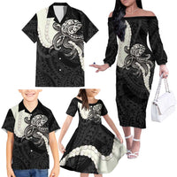 Black Polynesia Tribal Octopus Tattoo Family Matching Off The Shoulder Long Sleeve Dress and Hawaiian Shirt Pikake Lei Polynesian Pattern LT14 - Polynesian Pride
