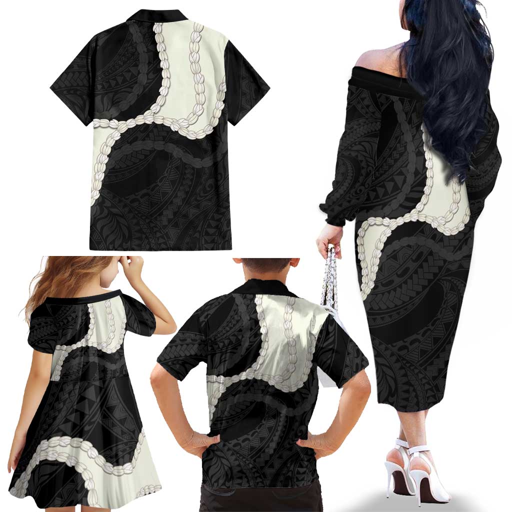 Black Polynesia Tribal Octopus Tattoo Family Matching Off The Shoulder Long Sleeve Dress and Hawaiian Shirt Pikake Lei Polynesian Pattern LT14 - Polynesian Pride