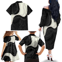 Black Polynesia Tribal Octopus Tattoo Family Matching Off The Shoulder Long Sleeve Dress and Hawaiian Shirt Pikake Lei Polynesian Pattern LT14 - Polynesian Pride