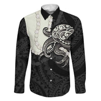 Black Polynesia Tribal Octopus Tattoo Family Matching Off The Shoulder Long Sleeve Dress and Hawaiian Shirt Pikake Lei Polynesian Pattern LT14 Dad's Shirt - Long Sleeve Black - Polynesian Pride