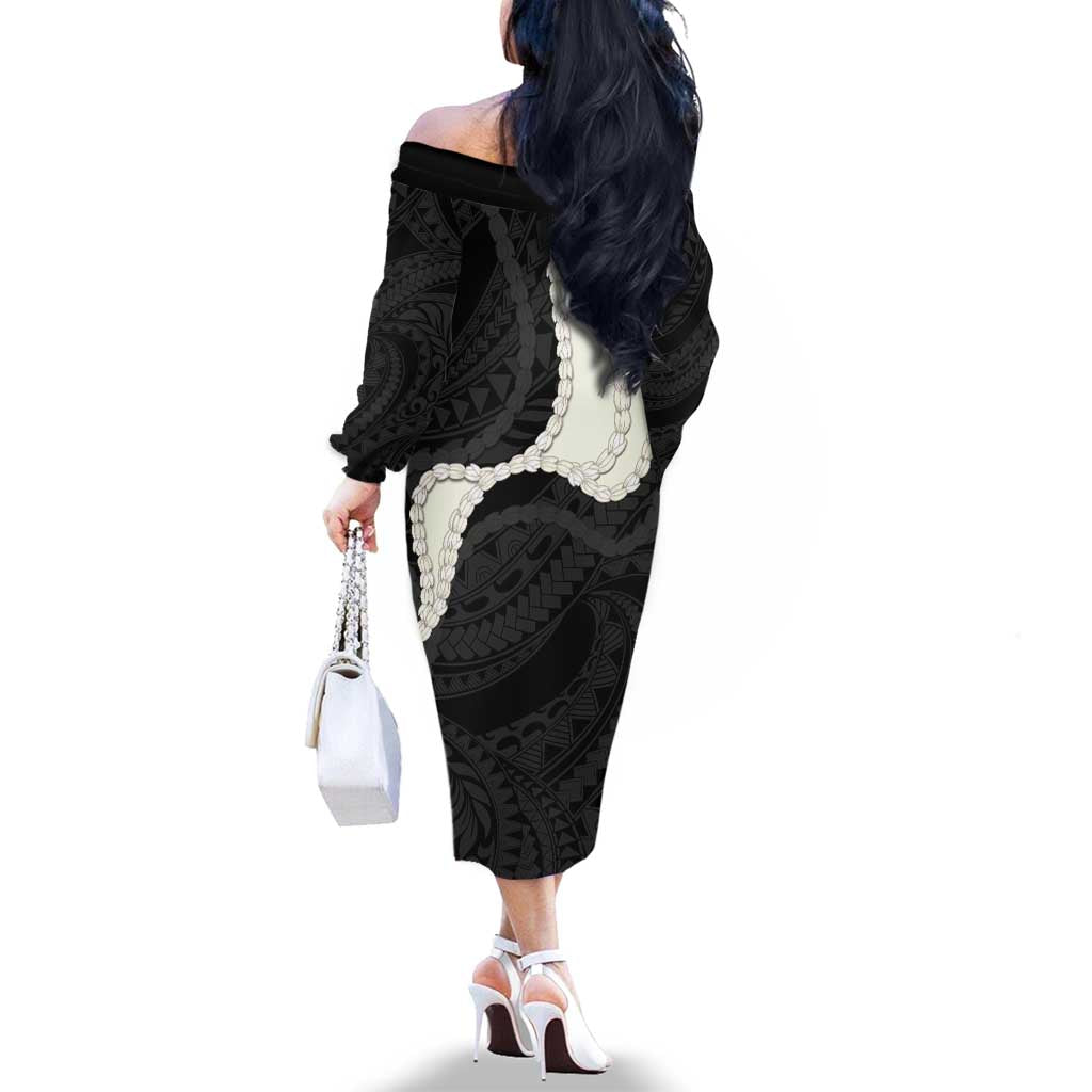 Black Polynesia Tribal Octopus Tattoo Family Matching Off The Shoulder Long Sleeve Dress and Hawaiian Shirt Pikake Lei Polynesian Pattern LT14 - Polynesian Pride