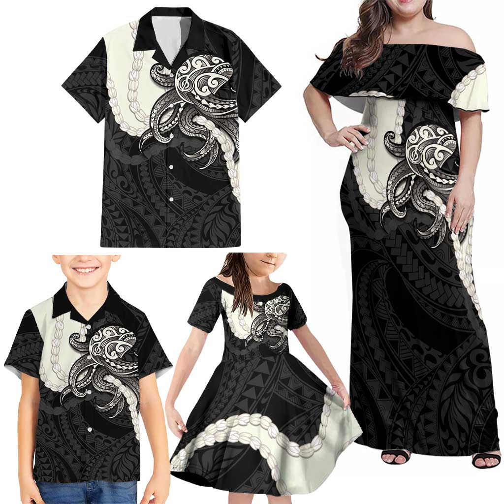 Black Polynesia Tribal Octopus Tattoo Family Matching Off Shoulder Maxi Dress and Hawaiian Shirt Pikake Lei Polynesian Pattern LT14 - Polynesian Pride