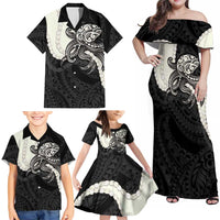 Black Polynesia Tribal Octopus Tattoo Family Matching Off Shoulder Maxi Dress and Hawaiian Shirt Pikake Lei Polynesian Pattern LT14 - Polynesian Pride