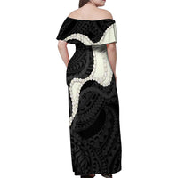 Black Polynesia Tribal Octopus Tattoo Family Matching Off Shoulder Maxi Dress and Hawaiian Shirt Pikake Lei Polynesian Pattern LT14 - Polynesian Pride