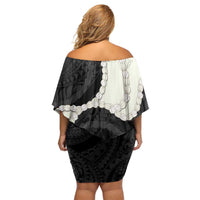 Black Polynesia Tribal Octopus Tattoo Family Matching Off Shoulder Short Dress and Hawaiian Shirt Pikake Lei Polynesian Pattern LT14 - Polynesian Pride