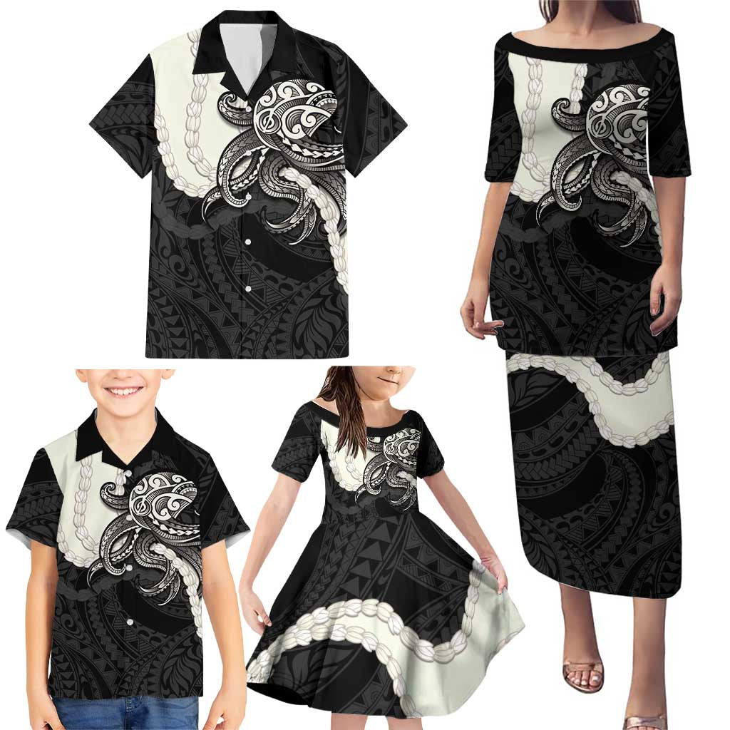 Black Polynesia Tribal Octopus Tattoo Family Matching Puletasi and Hawaiian Shirt Pikake Lei Polynesian Pattern