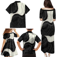 Black Polynesia Tribal Octopus Tattoo Family Matching Puletasi and Hawaiian Shirt Pikake Lei Polynesian Pattern