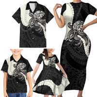 Black Polynesia Tribal Octopus Tattoo Family Matching Short Sleeve Bodycon Dress and Hawaiian Shirt Pikake Lei Polynesian Pattern LT14 - Polynesian Pride