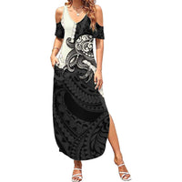 Black Polynesia Tribal Octopus Tattoo Family Matching Summer Maxi Dress and Hawaiian Shirt Pikake Lei Polynesian Pattern LT14 Mom's Dress Black - Polynesian Pride