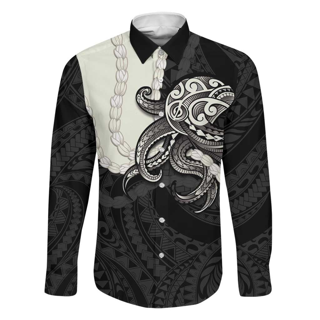 Black Polynesia Tribal Octopus Tattoo Family Matching Tank Maxi Dress and Hawaiian Shirt Pikake Lei Polynesian Pattern LT14 Dad's Shirt - Long Sleeve Black - Polynesian Pride