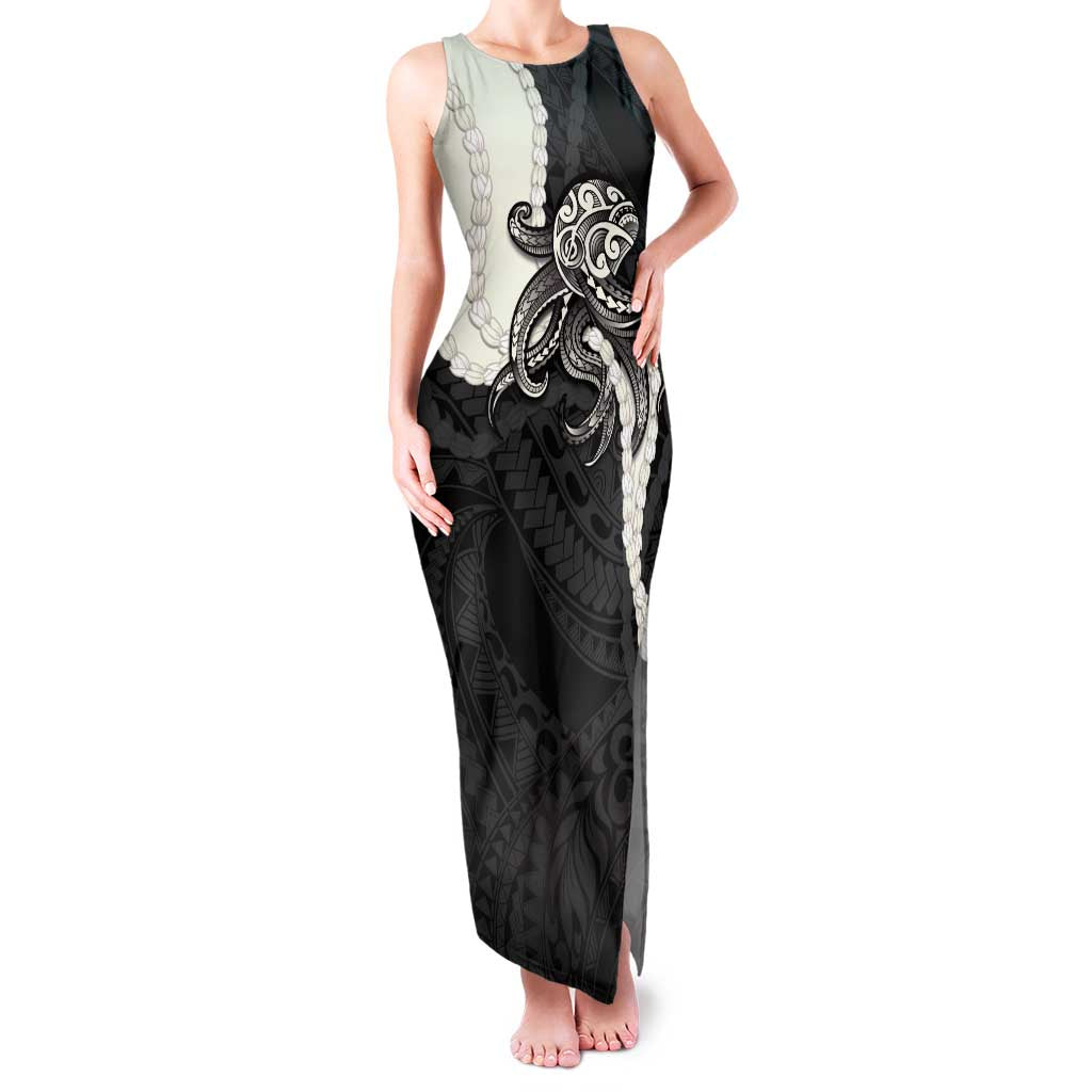 Black Polynesia Tribal Octopus Tattoo Family Matching Tank Maxi Dress and Hawaiian Shirt Pikake Lei Polynesian Pattern LT14 Mom's Dress Black - Polynesian Pride