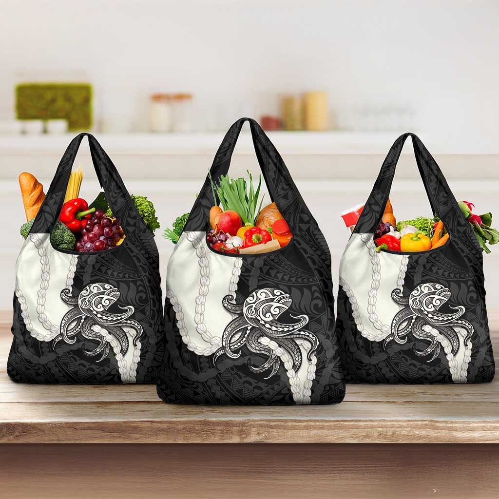 Black Polynesia Tribal Octopus Tattoo Grocery Bag Pikake Lei Polynesian Pattern