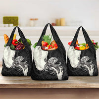 Black Polynesia Tribal Octopus Tattoo Grocery Bag Pikake Lei Polynesian Pattern
