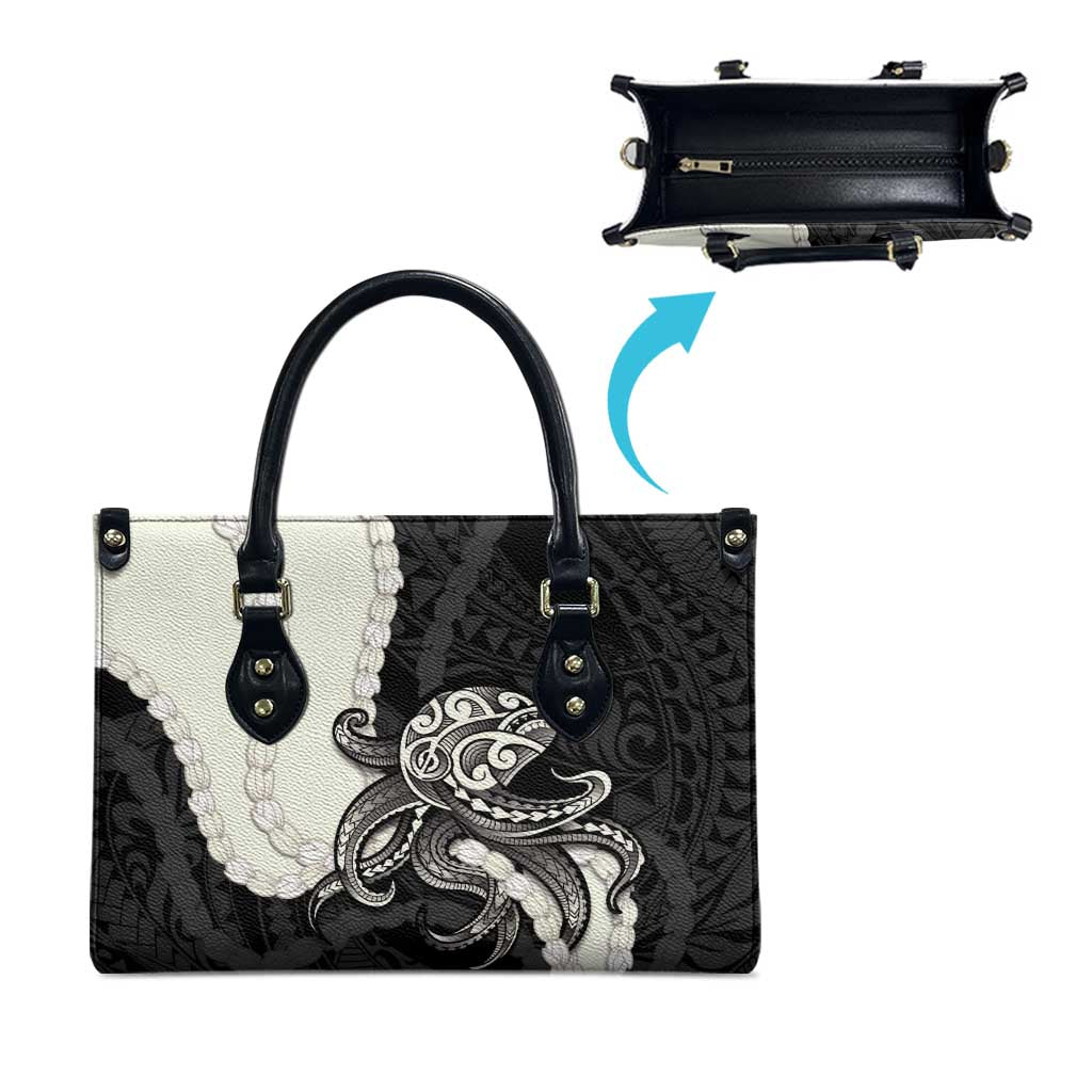 Black Polynesia Tribal Octopus Tattoo Leather Bag Pikake Lei Polynesian Pattern