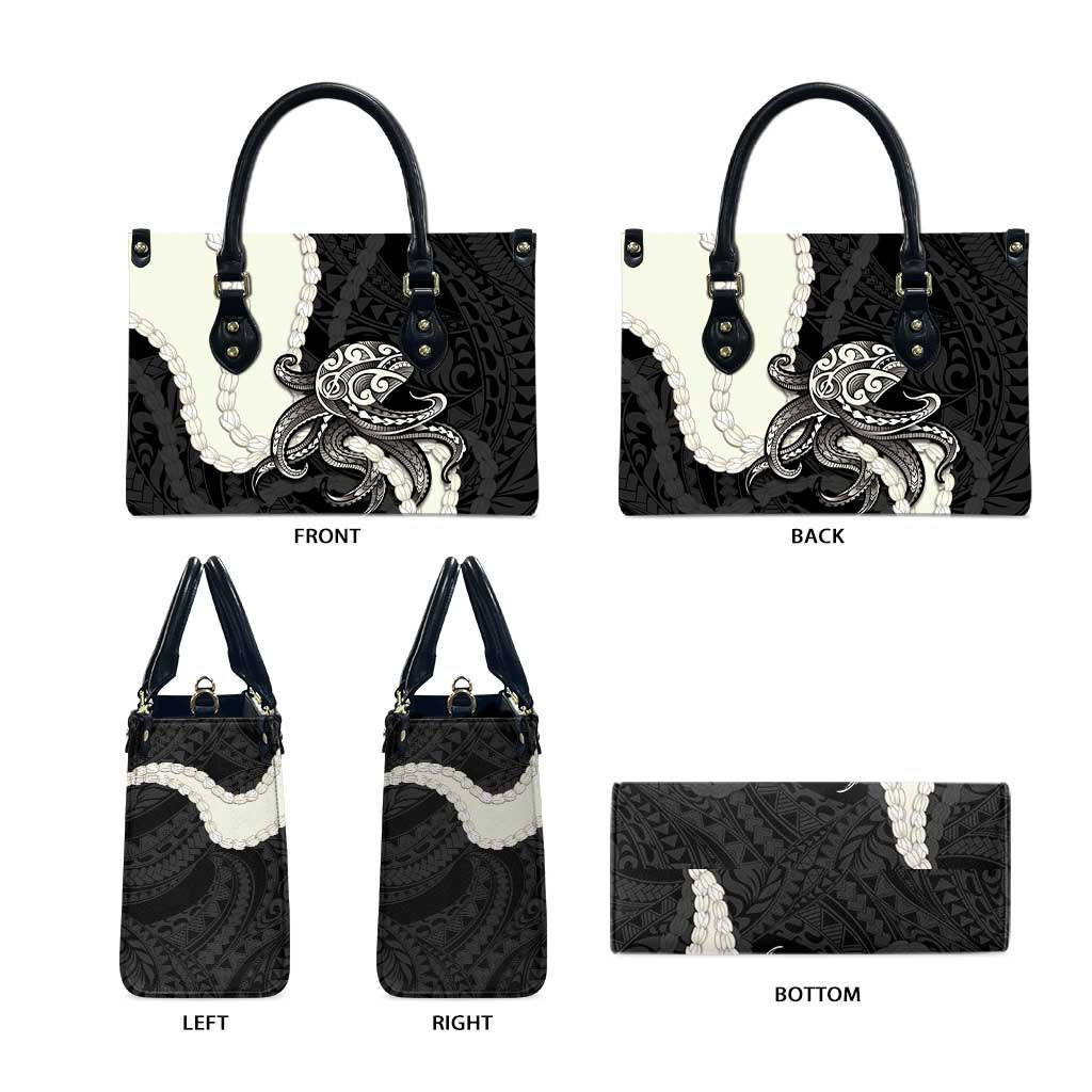 Black Polynesia Tribal Octopus Tattoo Leather Bag Pikake Lei Polynesian Pattern