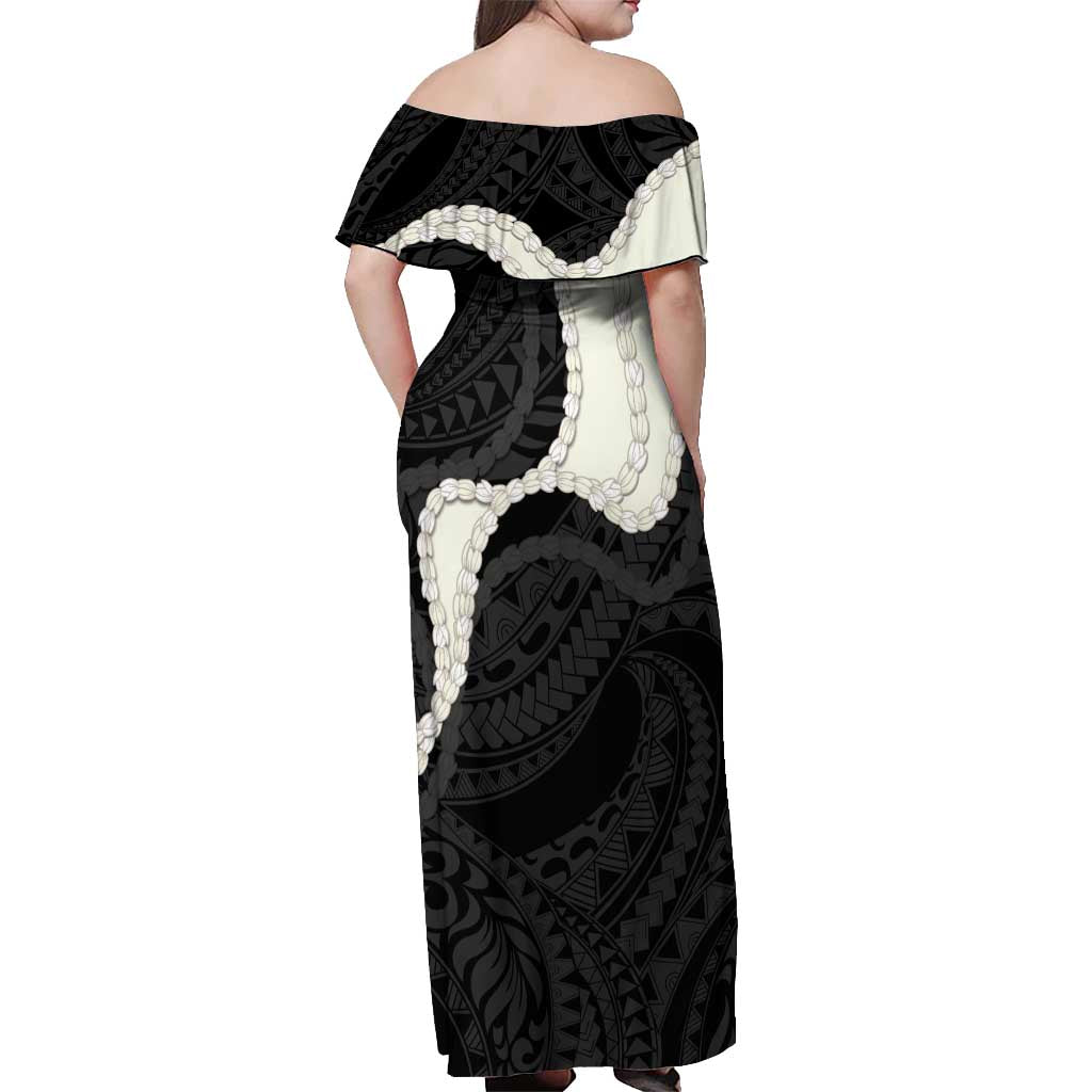 Black Polynesia Tribal Octopus Tattoo Off Shoulder Maxi Dress Pikake Lei Polynesian Pattern