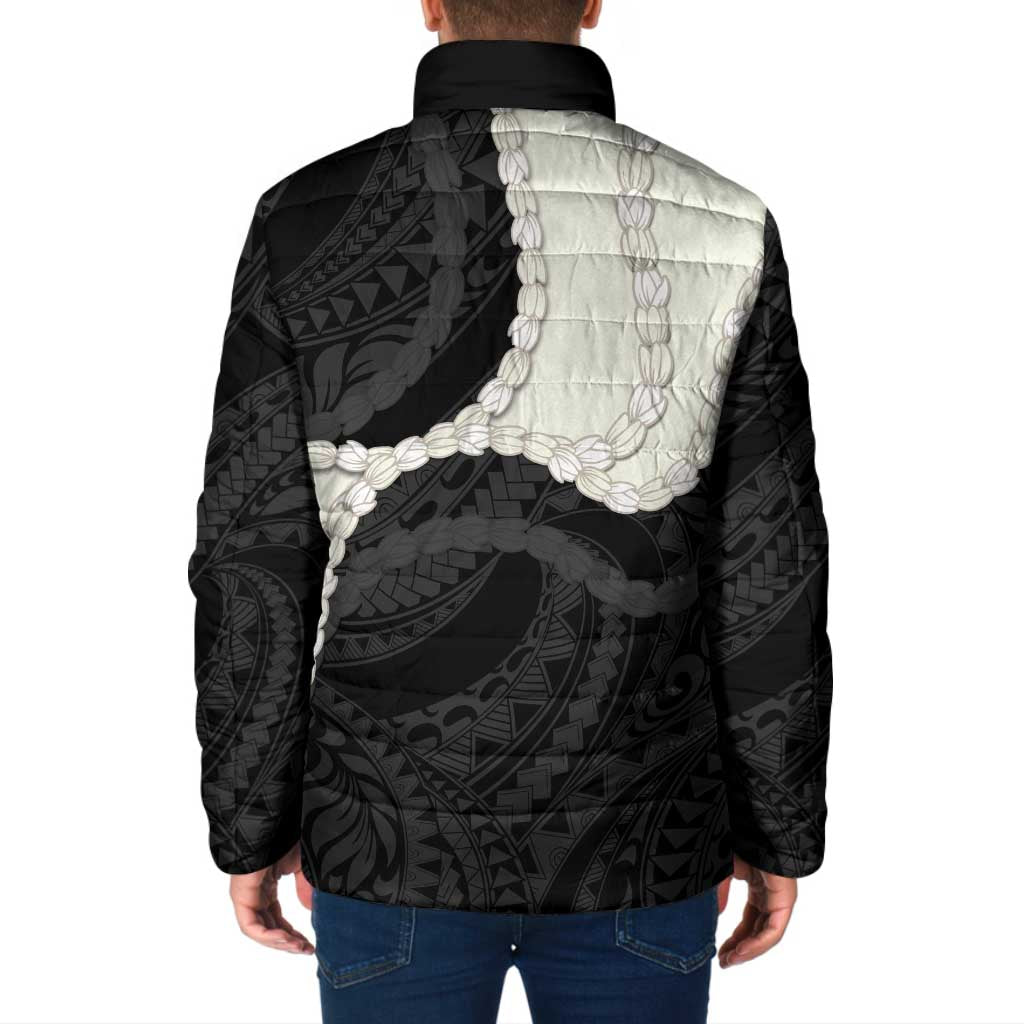 Black Polynesia Tribal Octopus Tattoo Padded Jacket Pikake Lei Polynesian Pattern