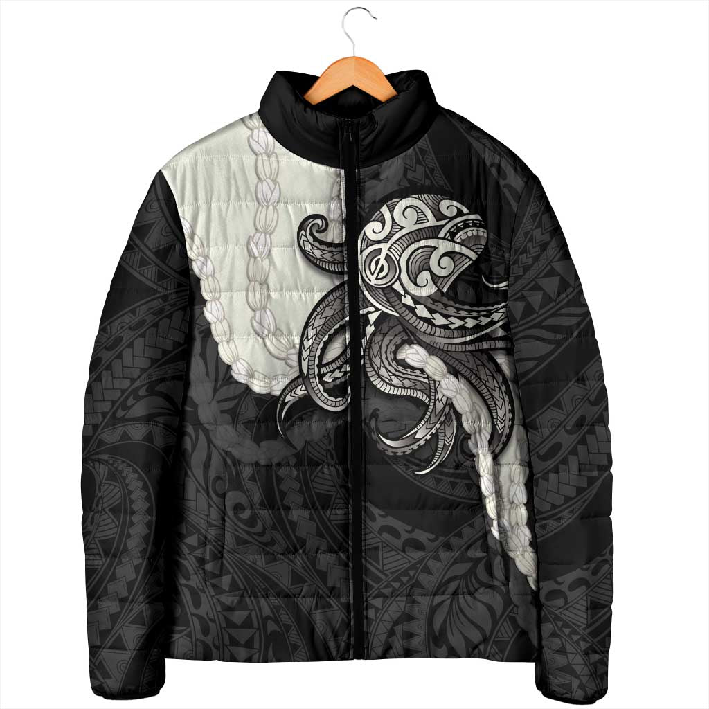 Black Polynesia Tribal Octopus Tattoo Padded Jacket Pikake Lei Polynesian Pattern