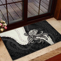 Black Polynesia Tribal Octopus Tattoo Rubber Doormat Pikake Lei Polynesian Pattern