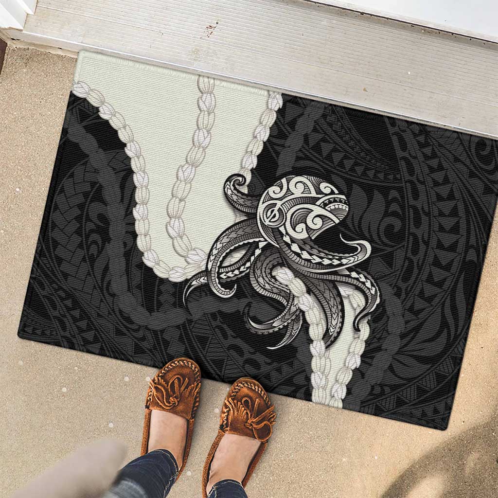 Black Polynesia Tribal Octopus Tattoo Rubber Doormat Pikake Lei Polynesian Pattern