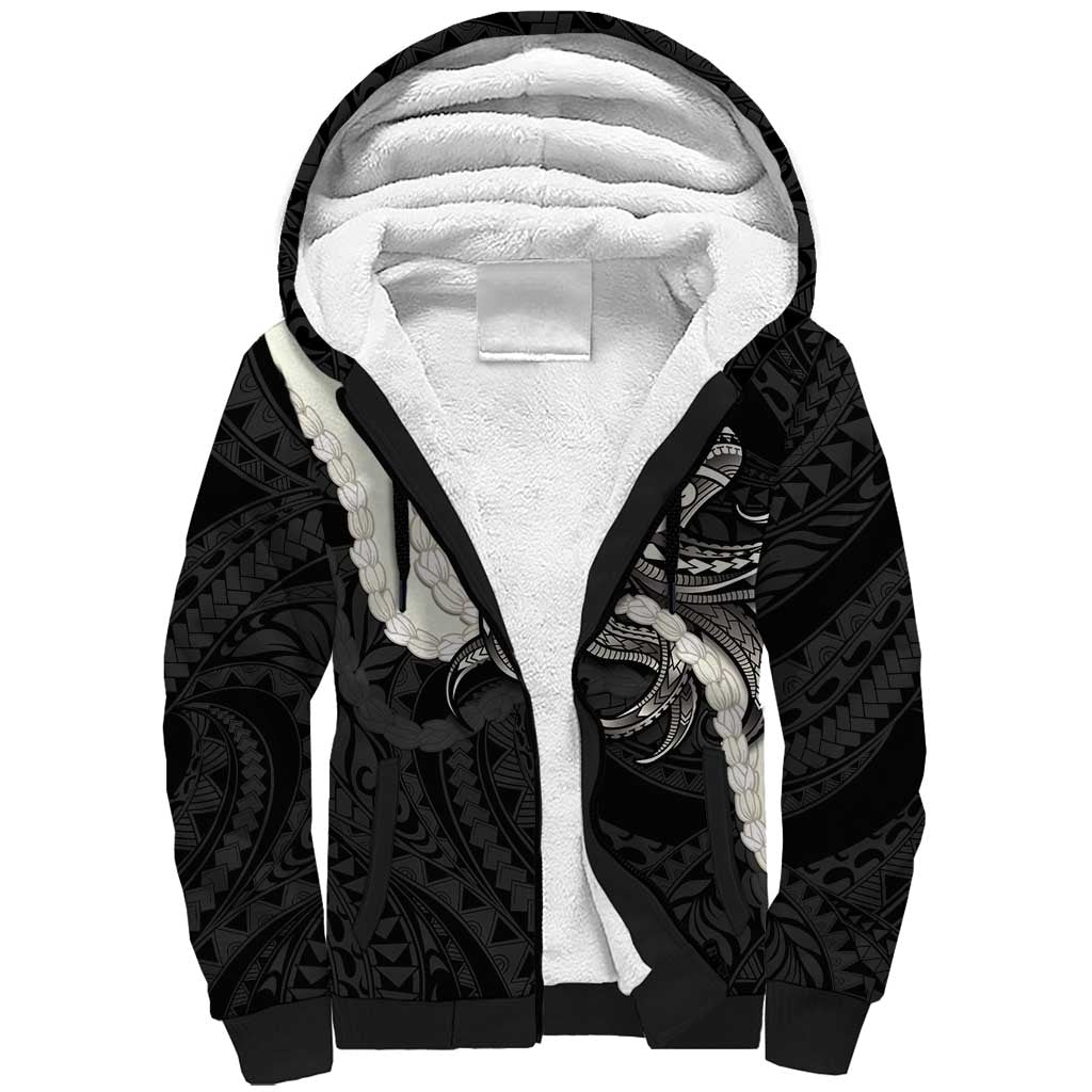 Black Polynesia Tribal Octopus Tattoo Sherpa Hoodie Pikake Lei Polynesian Pattern LT14 Unisex Black - Polynesian Pride