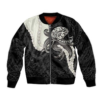Black Polynesia Tribal Octopus Tattoo Sleeve Zip Bomber Jacket Pikake Lei Polynesian Pattern
