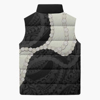Black Polynesia Tribal Octopus Tattoo Sleeveless Puffer Jacket Pikake Lei Polynesian Pattern