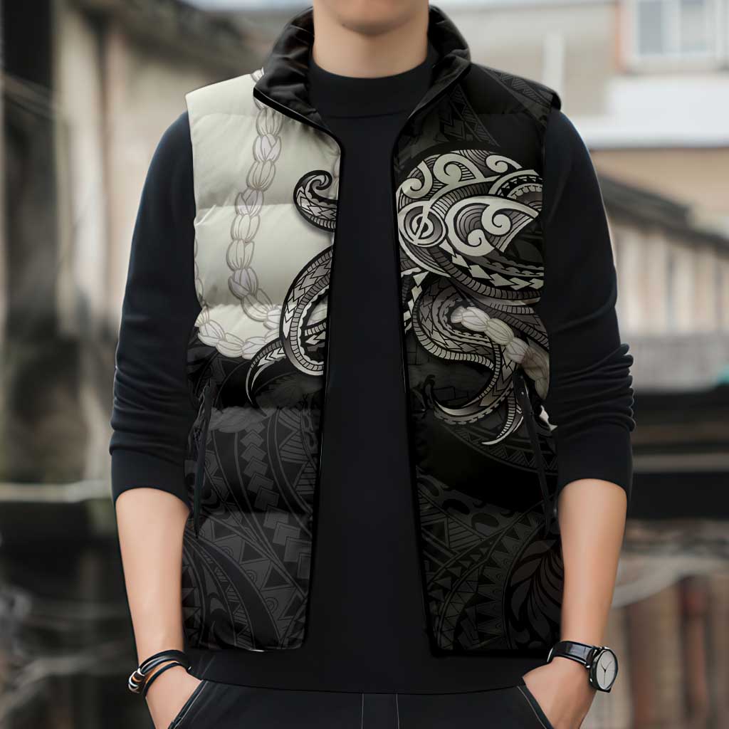 Black Polynesia Tribal Octopus Tattoo Sleeveless Puffer Jacket Pikake Lei Polynesian Pattern