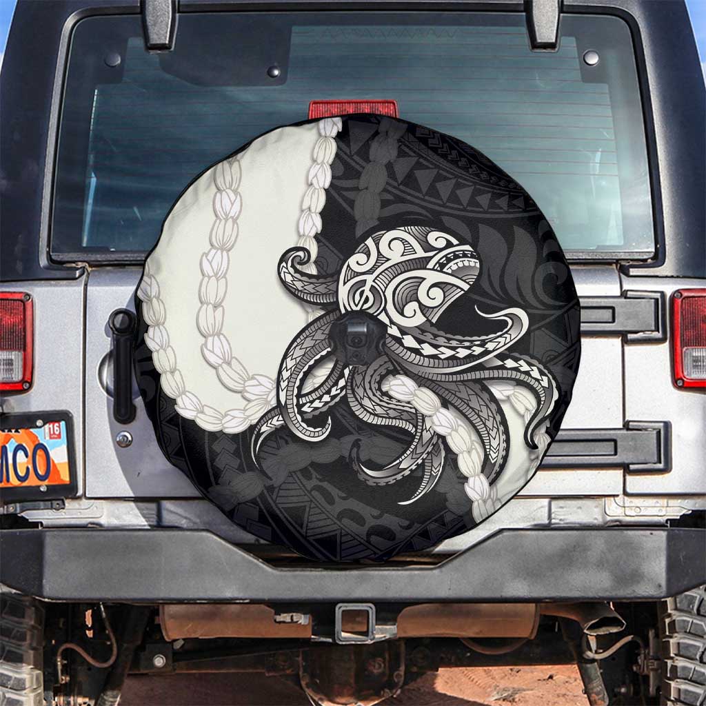 Black Polynesia Tribal Octopus Tattoo Spare Tire Cover Pikake Lei Polynesian Pattern