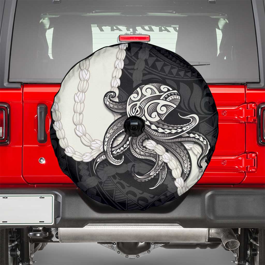 Black Polynesia Tribal Octopus Tattoo Spare Tire Cover Pikake Lei Polynesian Pattern