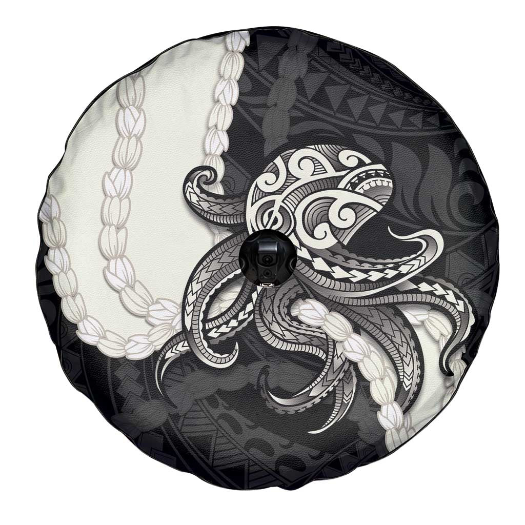 Black Polynesia Tribal Octopus Tattoo Spare Tire Cover Pikake Lei Polynesian Pattern