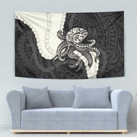 Black Polynesia Tribal Octopus Tattoo Tapestry Pikake Lei Polynesian Pattern