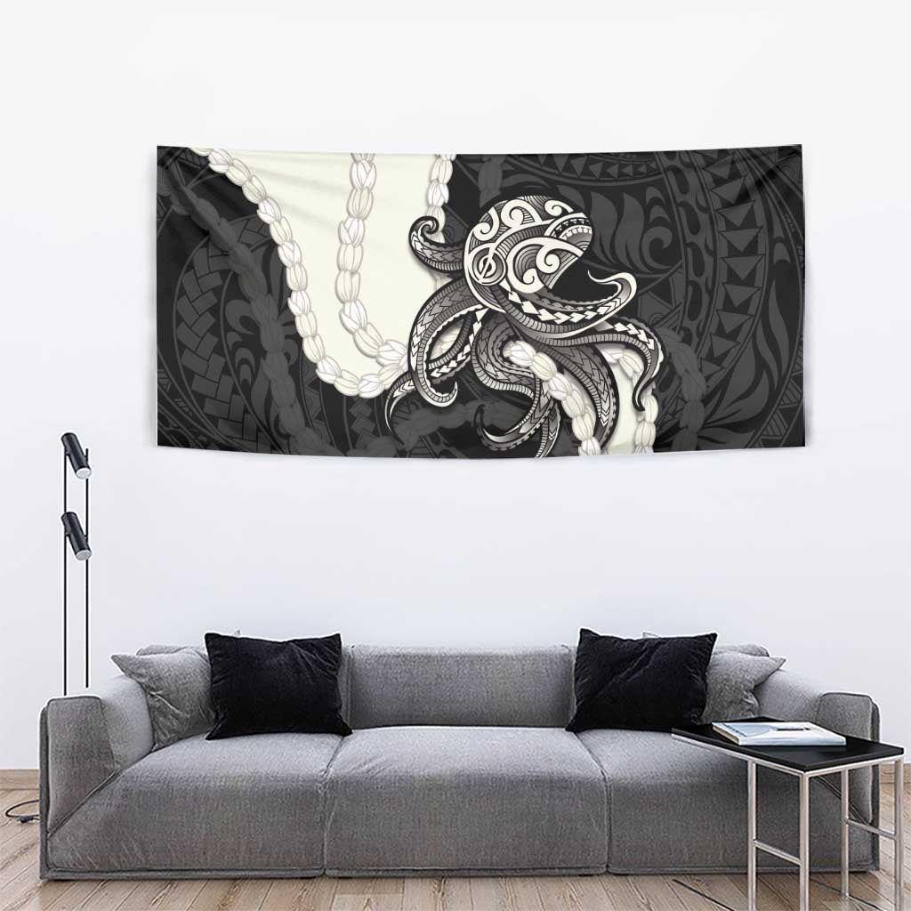 Black Polynesia Tribal Octopus Tattoo Tapestry Pikake Lei Polynesian Pattern